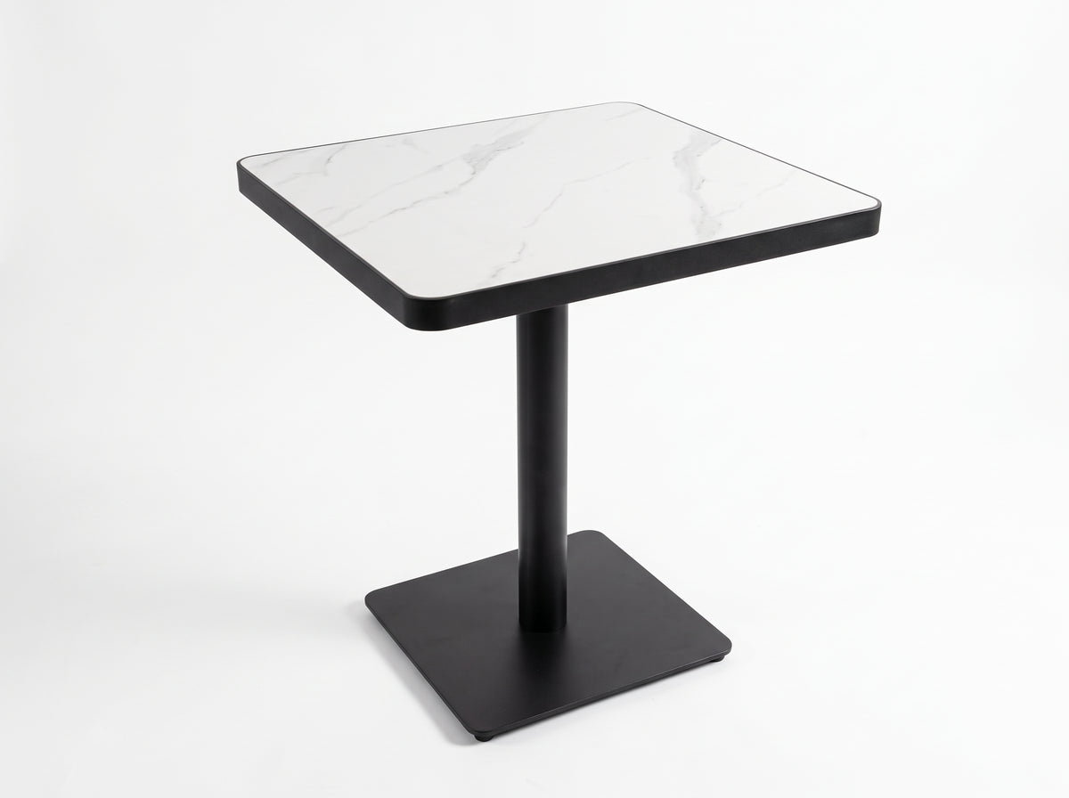 RR-7070 TABLE 0.7X0.7M Modern Square Marble-Look Cafe Table with Single Black Metal Pedestal $119