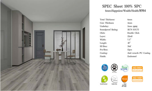 6mm B6mm Vinyl Click Waterproof Luxury SPC flooring 1220X184x4mm+2mm eva pad (7.5"w*48"h*6mm thickness) 12PCs/30SF/BOX $1.19/SF 3000SF+ $1.09/SF Honest Price(No Fancy Showroom No Golddigger No Kickback) A2.5