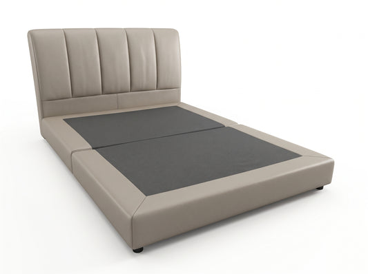 HS610 Queen Size modern standard bed frame with Milk Tea color PU leather base and headboard $299 10pcs+ $289/pc  *On Sale Don't Miss the Boat* - Home Idol Vancouver Richmond Surrey