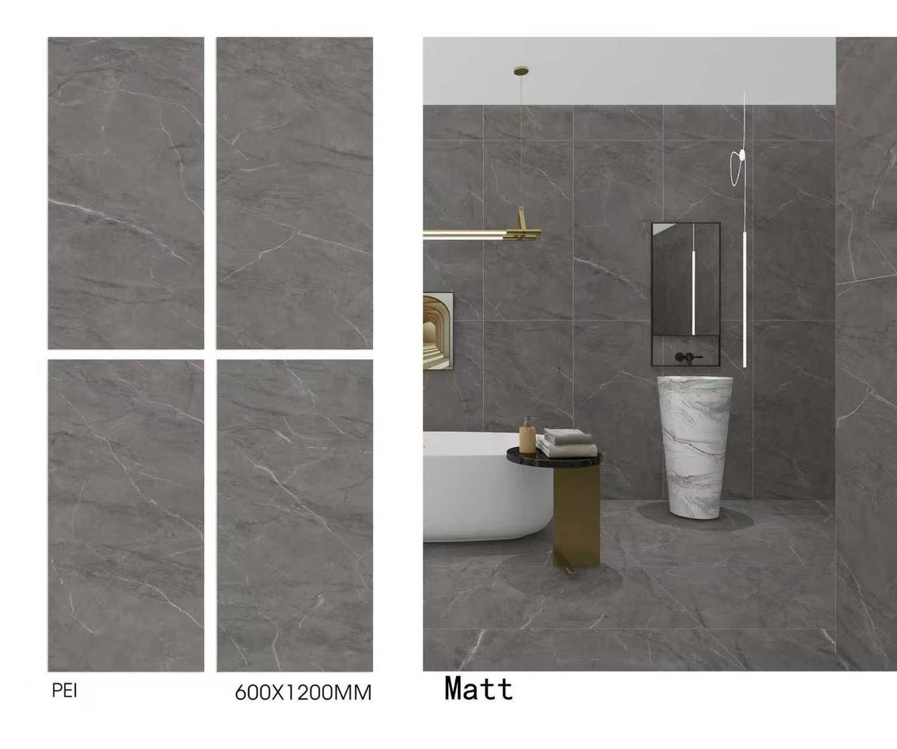 *Dealer Only* PEI 24"x48" Matt Porcelain Tile Wall/Floor Dark Grey 3pcs/24SF/box $1.29/SF  (No Return No Exchange No Claim on Broken) - Home Idol Vancouver Richmond Surrey