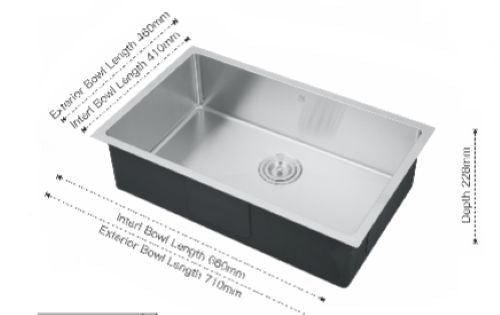 *NO BOX* DS2818-R10 handmade single bowl kitchen sink undermount 710x460x250mm exterior 28"x18"x9" interior 26"x16"x9" $99/pc *Final Sale No Return No Exchange* - Home Idol Vancouver Richmond Surrey