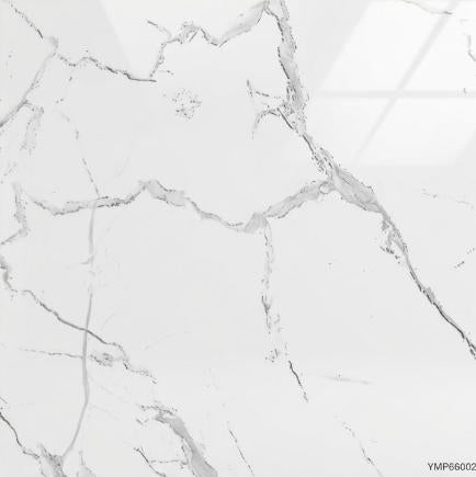 YMP66002 24"x24" Polished Procelain Tile White Carrara 4pcs/16sf/box $1.19/SF 2000SF+ $1.09/SF 4000SF+ $0.99/SF  (No Return No Exchange No Claim on Broken) - Home Idol Vancouver Richmond Surrey