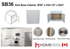 SB36(BBC36+FFD-SB36) 36" Plywood white shaker sink base kitchen cabinet 2 doors (solid door, plywood body and dovetail drawer best in the industry) $199 A6  *Non-Profit First Come First Serve*