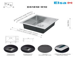 *DISCONTINUED* DS1818-R10/4646 $109/PC handmade single bowl kitchen sink undermount 16 gauged 460x460x228mm (18"x18"x9") inside 16.18"x16.18"x9" *DRAINS INCLUDED* A7.5