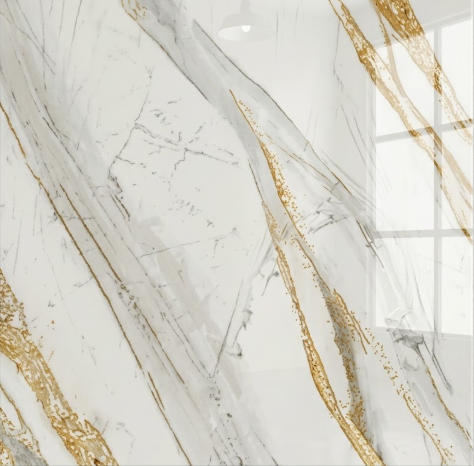 *Dealer Only* D6602 24"x24" Polished Procelain Tile Statuario Gold Veining 4pcs/16sf/box $1.39/SF 2000SF+ $1.29/SF  (No Return No Exchange No Claim on Broken) - Home Idol Vancouver Richmond Surrey