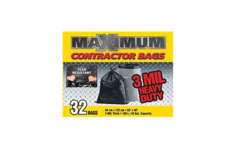 MAXIMUM CONTRACTOR GARBAGE BAGS 33"X48" 3MM 32BAGS/BOX $25/BOX #