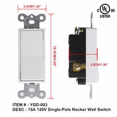 GP switch 1 way 15a decorative switch single pole $1.79/PC 10PCs+ $1.49/PC B4