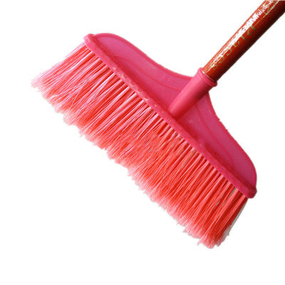 PLASTIC BROOM, BLUE HANDLE, BRUSH $1.99