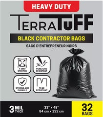 TERRATUFF CONTRACTOR GARBAGE BAGS 3mil 33"X48"(840x1200mm) 3MM 32BAGS/BOX $25.99/BOX 10BOXES+ $24.99/BOX# (128box/pallet)