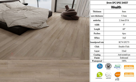 W8MM SPC FLOORING Waterproof Luxury Vinyl with pad 1524x230x5.5mm+2.5mm Pad 4PCs/16SF/BOX $1.49/SF 3000SF+ $1.45/SF Honest Price(No Fancy Showroom No Golddigger No Kickback) A2