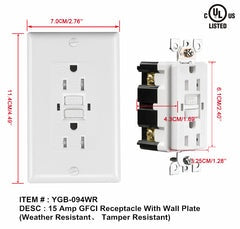 GFCI 15AMP TR with 1g plate bathroom use $9.99/PC 10PCs+ $8.99/PC B4.5