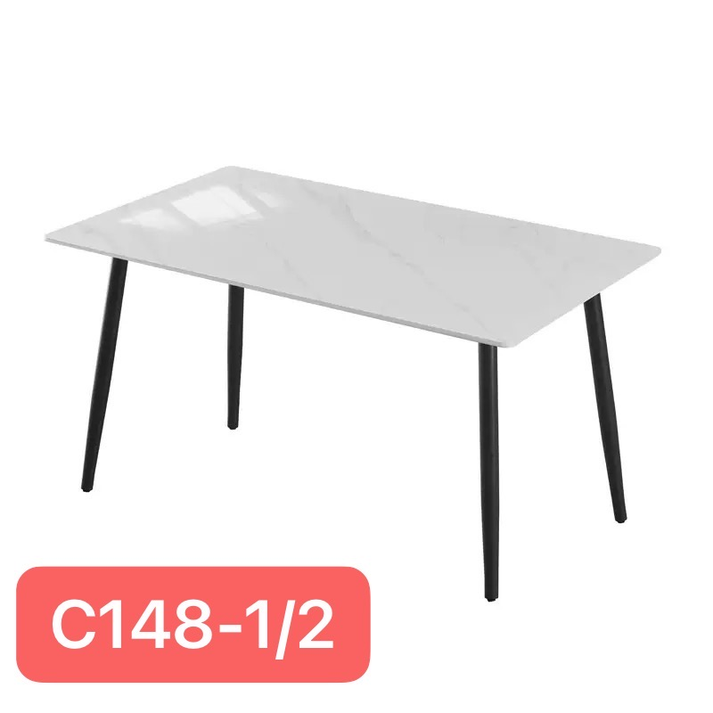 C148 1.4m Rectangular Dining Table White Sintered Stone like top, Tapered Metal Legs $199