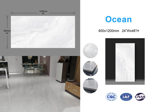 Ocean 24"x48" Full Polished Glazed Porcelain Tile Wall/Floor light gray 2pcs/16sf/box $1.29/SF 3000SF+ $1.19/SF A1.5