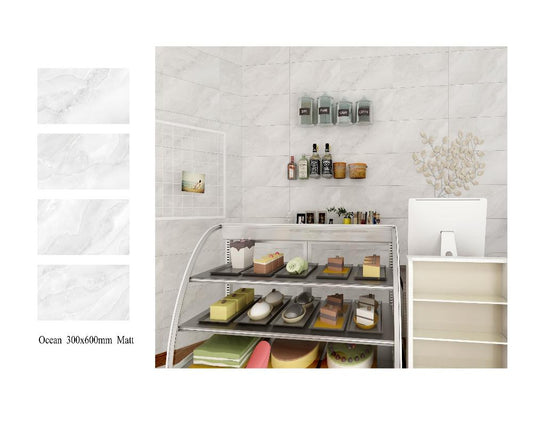 Flyer 12"x24" Ocean Tile A+ Was $2/sf Now $1.29/sf 1000sf+ $1.09/sf Matt Tile light gray 12"x24" 8pcs/box 16sf/box