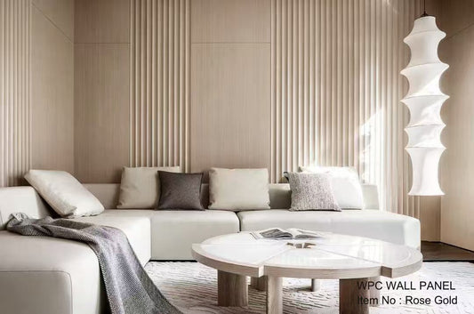 WPC WALL PANEL ROSE GOLD $13.99/PC X 6PCS(30SF)=$83.94/BOX 6"X10'=159X2900MM SOLD BY BOX A12