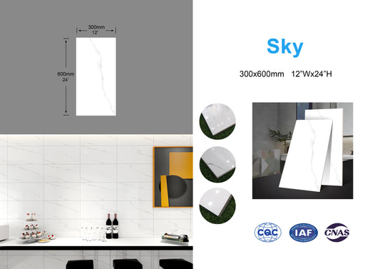 3D Sky Semigloss $0.89/sf  Porcelain Tile Wall/Floor WHITE CARRARA 12"x24" 8pcs/16sf/box A1.5 *First Come First Serve*