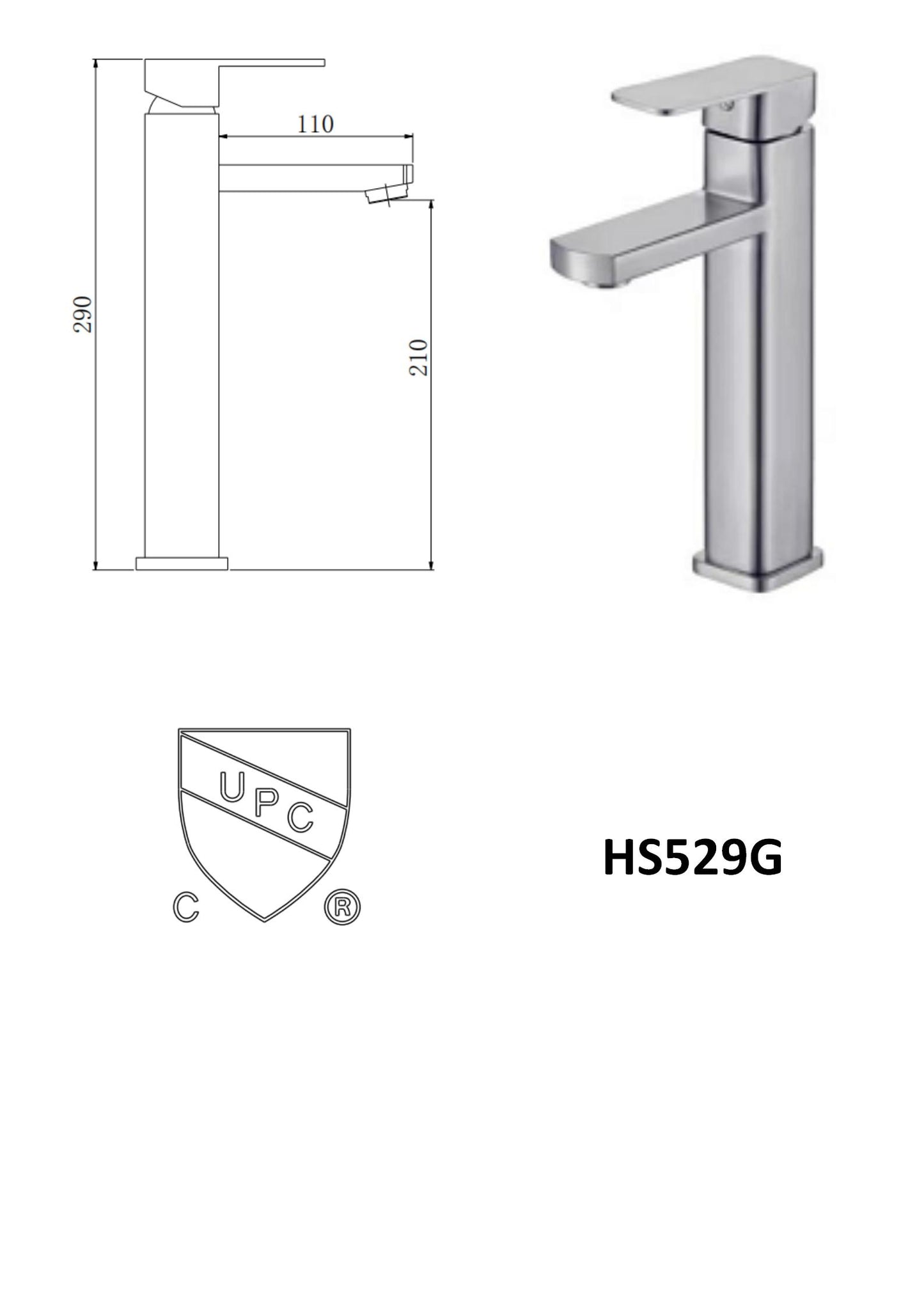 HSA259G chrome square tall bathroom faucet stainless steel $59/pc VIP 10Years/10pcs+ $55/pc