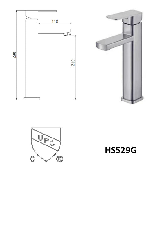 HSA259G chrome square tall bathroom faucet stainless steel $49/pc