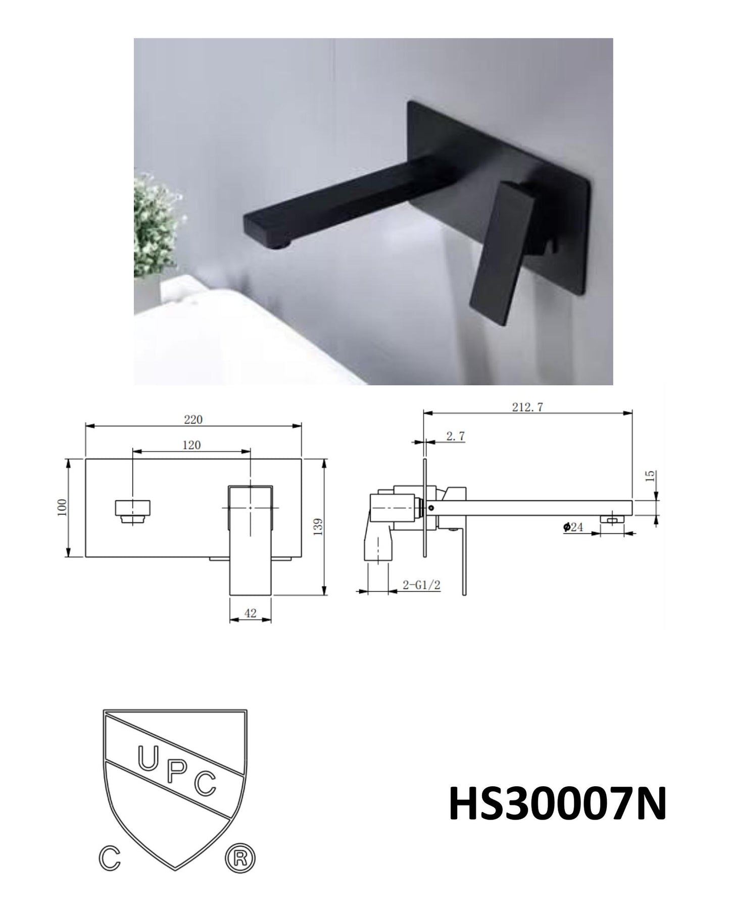 HS3007N black wall bathroom faucet Concealed faucet black $99