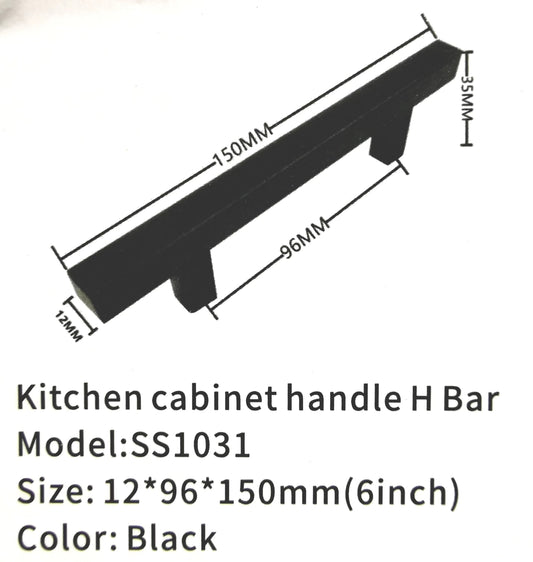 stainless steel black h bar cabinet handle 6" 12*96*150mm $1.99/pc**