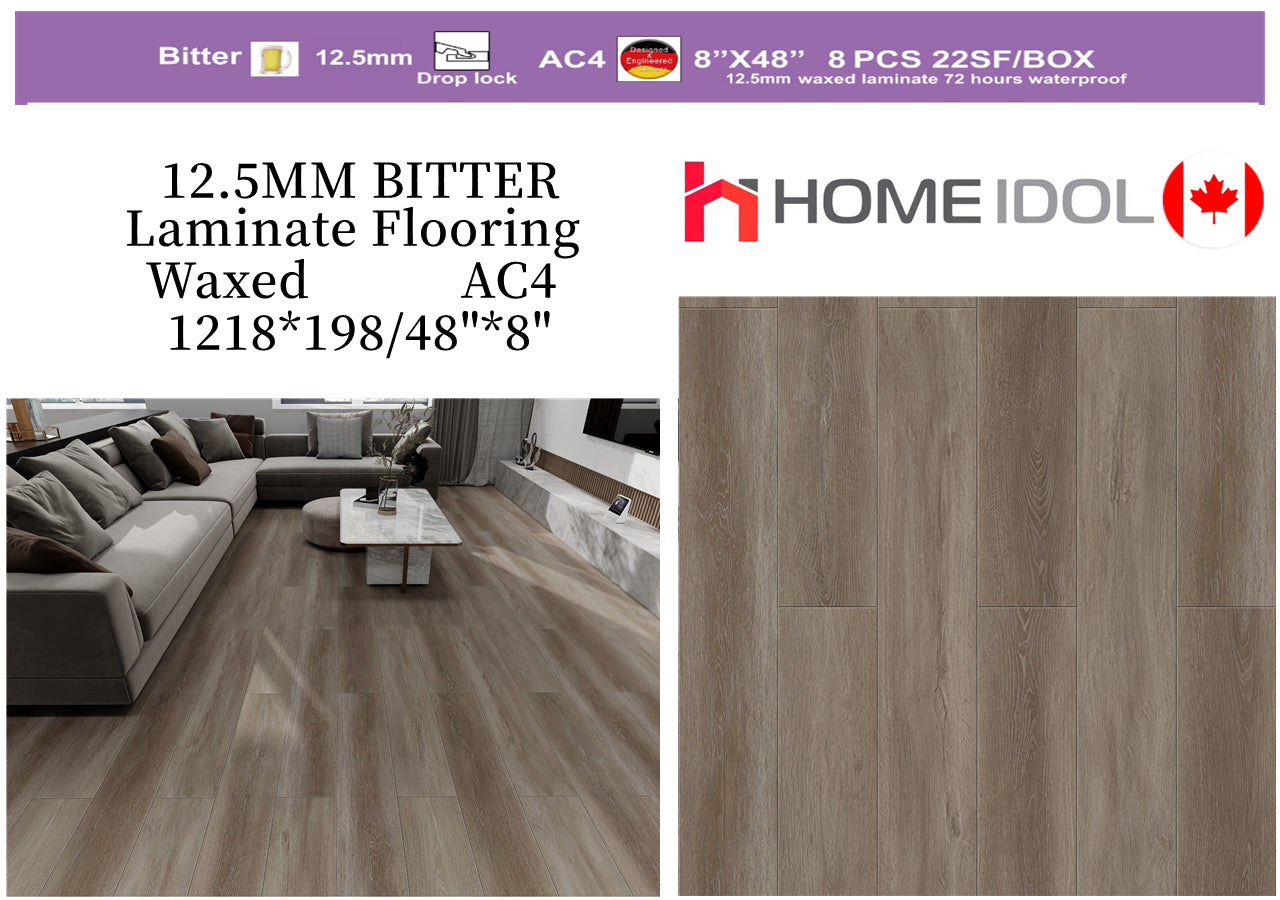 *Promotion*Bitter 12.5mm Laminate Floor  AC4 Waxed (72 hours water resistant) 198x1210mm 8"x48" 22sf/box $0.99/sf