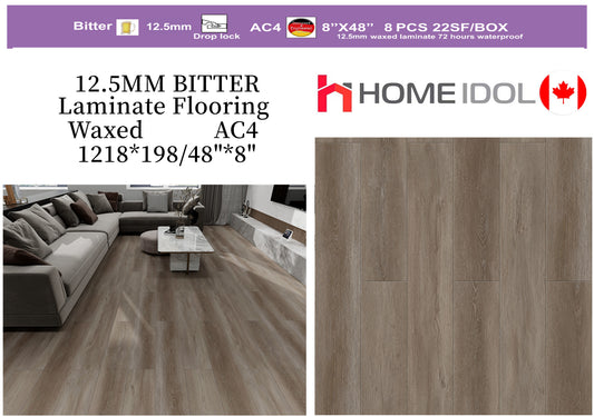 Bitter 12.5mm Laminate Floor  AC4 Waxed (72 hours water resistant) 198x1210mm 8"x48" 22sf/box $1.09/sf