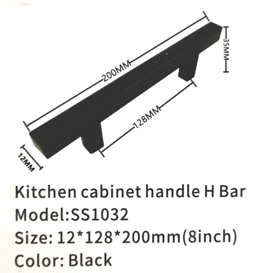 stainless steel black h bar cabinet handle 8" 12x128x200mm $1.99/pc**