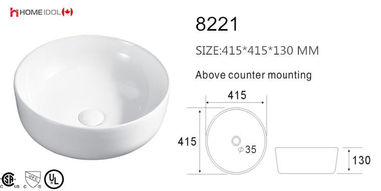 8221 art basin round bathroom sink topmount 415x415x135mm = 16.34"x16.34"x5.31" $39.