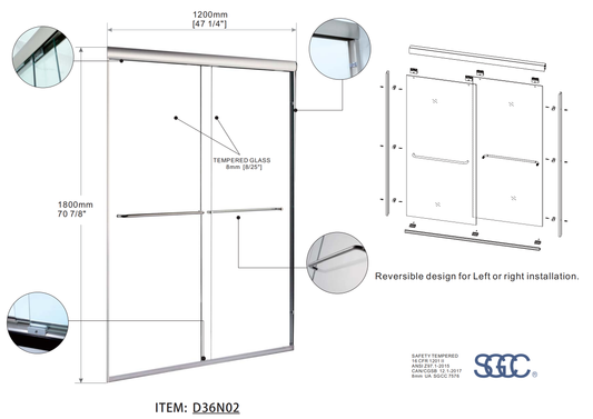 shower door #3 8mm framed shower door d34n02 4'x6' / 47-1/4"x70-7/8"  $199/pc 10pcs+ $195/pc