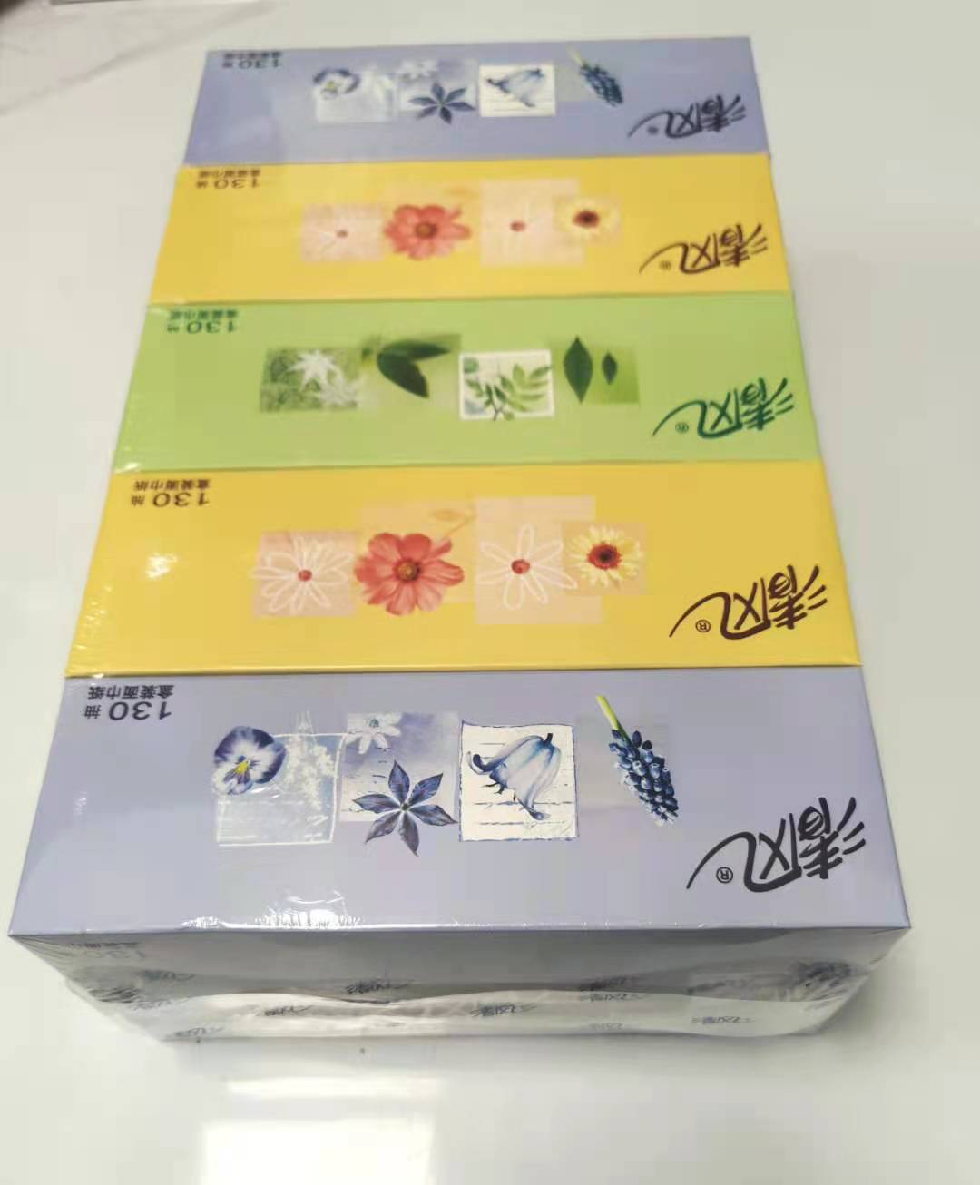 SOFT FACIAL TISSUE PAPER BOX QING FENG 130 SHEETS/BOX 5PACK/PACKAGE $4.99/PACKAGE ##