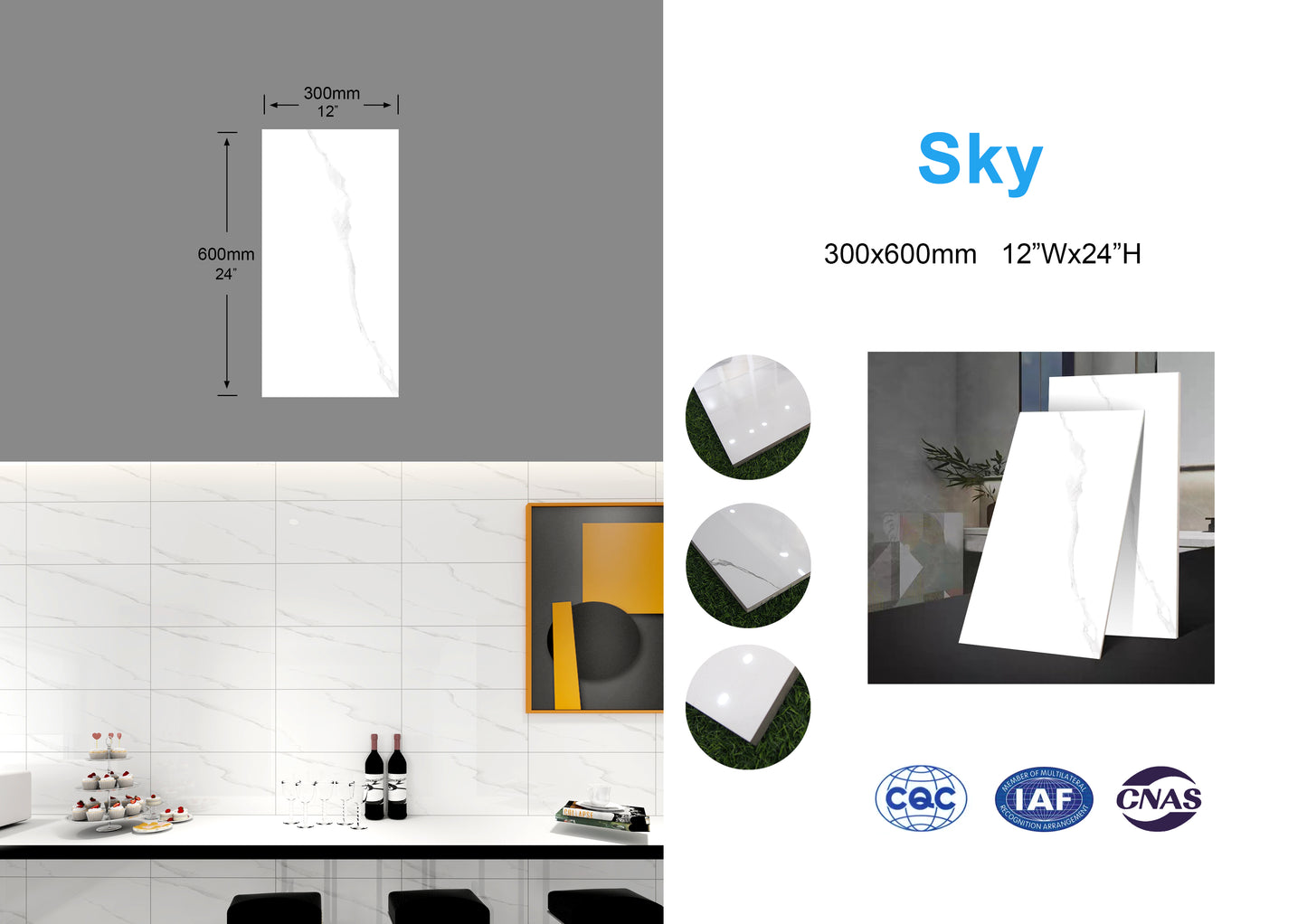 Sky family Full Polished Glazed Tile 12"x24" 8pcs/box 16sf/box $23.84/box $1.49/sf 3000SF+ $1.39/sf