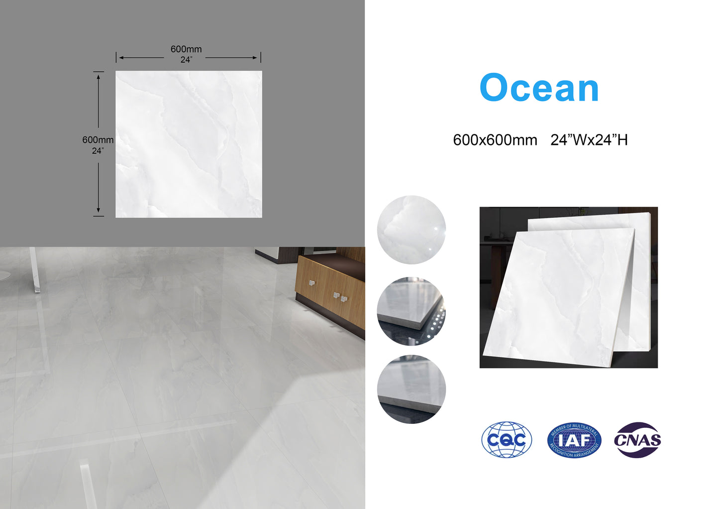 Ocean family Full Polished Glazed Tile light gray 24"x24" 4pcs/box 16sf/box $23.84/BOX $1.49/sf