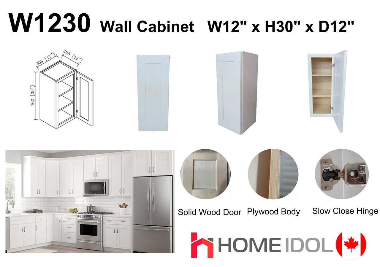 W1230 12" Plywood white shaker wall kitchen cabinet 12"w*30"h*12"d $75