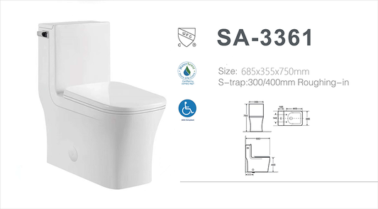 *Discontinued* Toilet SA-3361 1pc side flush (include toilet seat and wax)$129/pc 4pc+ $119