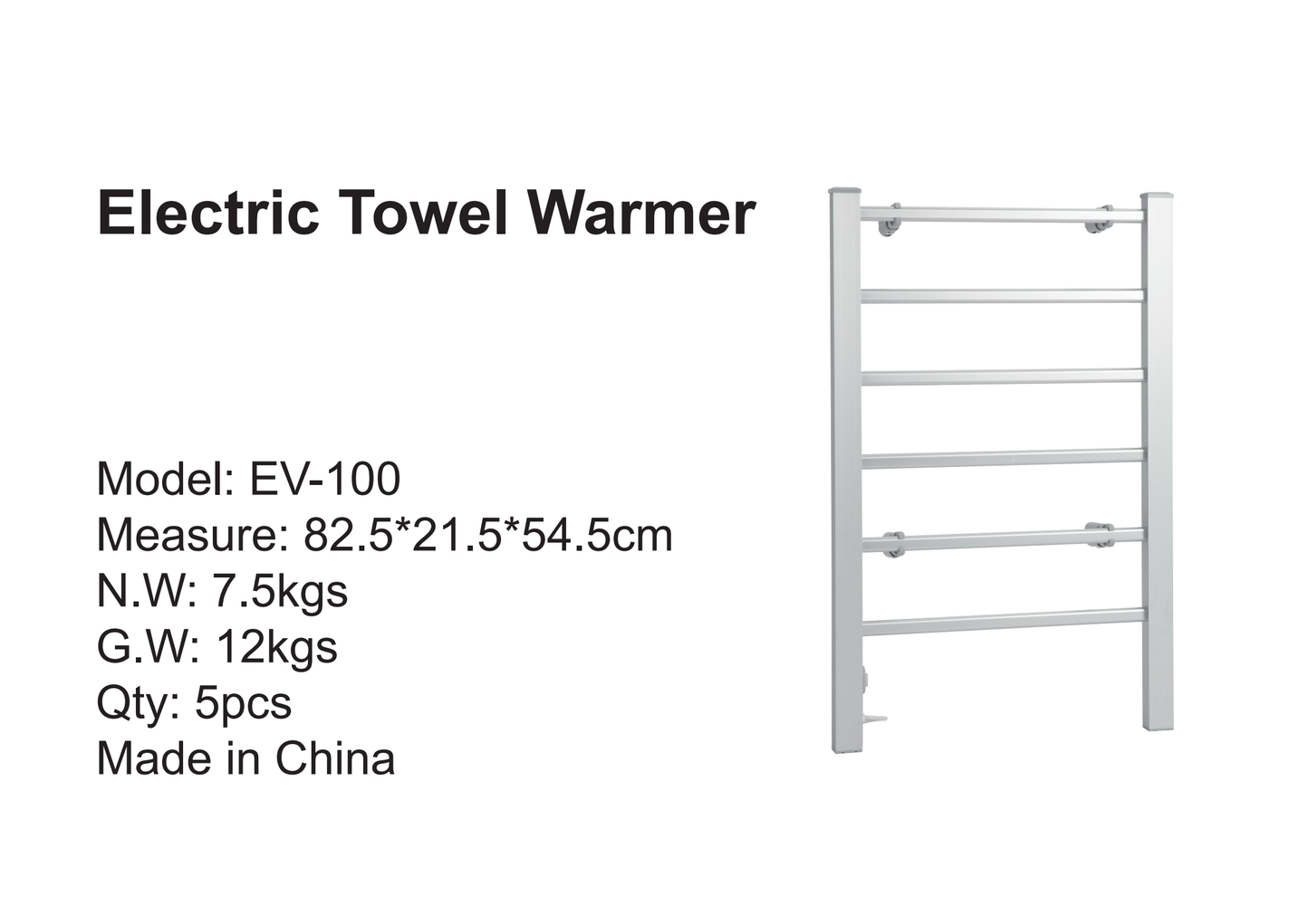 EV-100 Electric towel dryer towel warmer chrome 520x100x800mm 20.5"x4"x31.5" 100w 6 heating bar(dia 22*12mm;30*40mm) $69