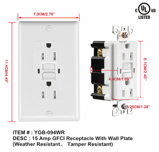 GFCI 15AMP TR with 1g plate bathroom use $11.50