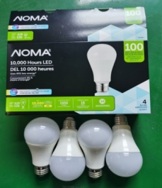 NOMA LED GLOBE A19 5000K COOL WHITE 4PCS/BOX $6/BOX