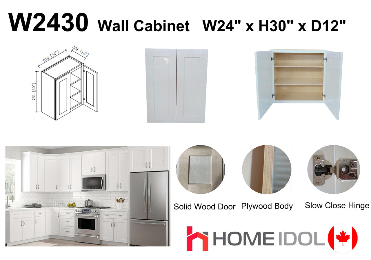W2430 24" Plywood white shaker wall kitchen cabinet 24"w*30"h*12"d $150