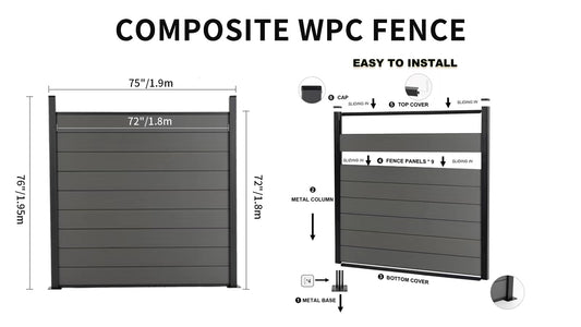 WPC fence board light grey 72"x72" 1800mm x 1800mm 12pcs/set with accessories (1 post only + 1 base + 2 edges + screw)$199/SET 10SET+ $189/SET