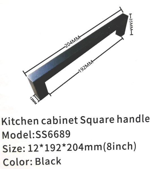 SS6689 kitchen cabinet handle H bar black square handle 8" 12*192*204mm $1.99/pc**