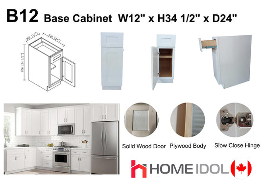 B12 12" Plywood white shaker Base kitchen cabinet  1LFx$150LF=$150 *Tax Included Item 12% off*