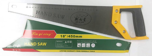HAND SAW WITH PLASTIC HANDLE XIN QI XING 18" $3.99