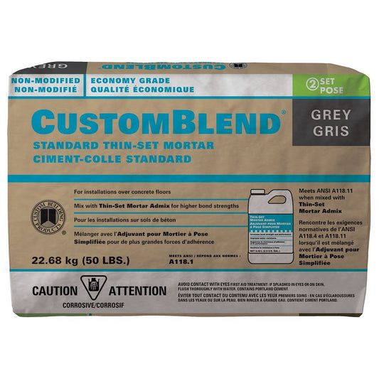 *Promotion*CUSTOMBLEND NON-MODIFIED THIN-SET INDOOR (USAGE: CEMENT FLOOR ONLY) 50LB $11.99 (in stock 2-4p)