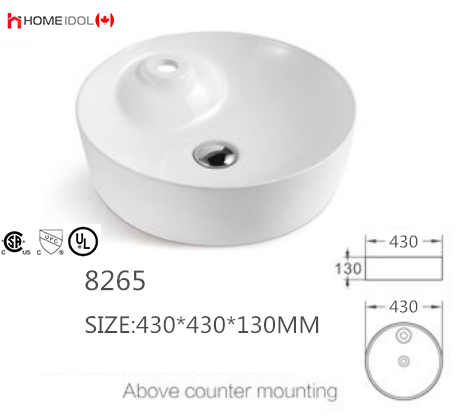 8265 art basin round bathroom sink topmount sink with single faucet hole 430x430x130mm = 16.93"x16.93"x5.12" $39