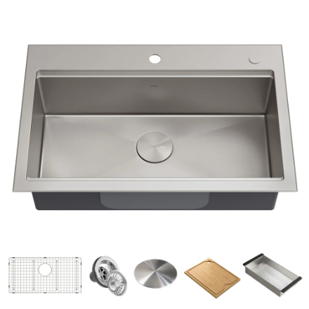 All-in-one dualmount handmade kitchen sink DS1219-R10 topmount single bowl 16 gauged 840x510x228mm (33"x20"x9")  $199/PC