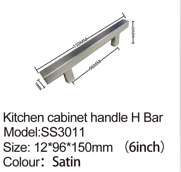 stainless steel h bar cabinet handle 6" 12x96x150mm $1.99/pc**