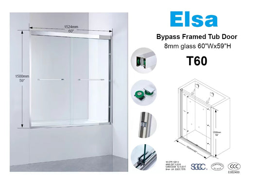 shower door #1 8mm framed tub door T60 5'x5' / 60"x59" 1524MMX1500MM  $249/pc 10pcs+ $239/pc