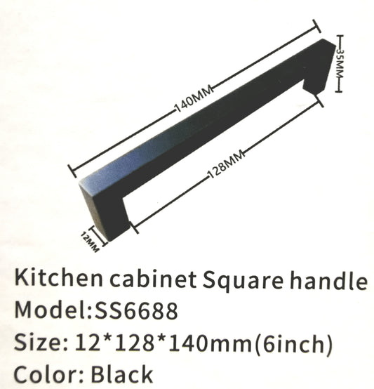 SS6688 kitchen cabinet H bar handle black square handle 6" 12*128*140mm $1.99/pc**
