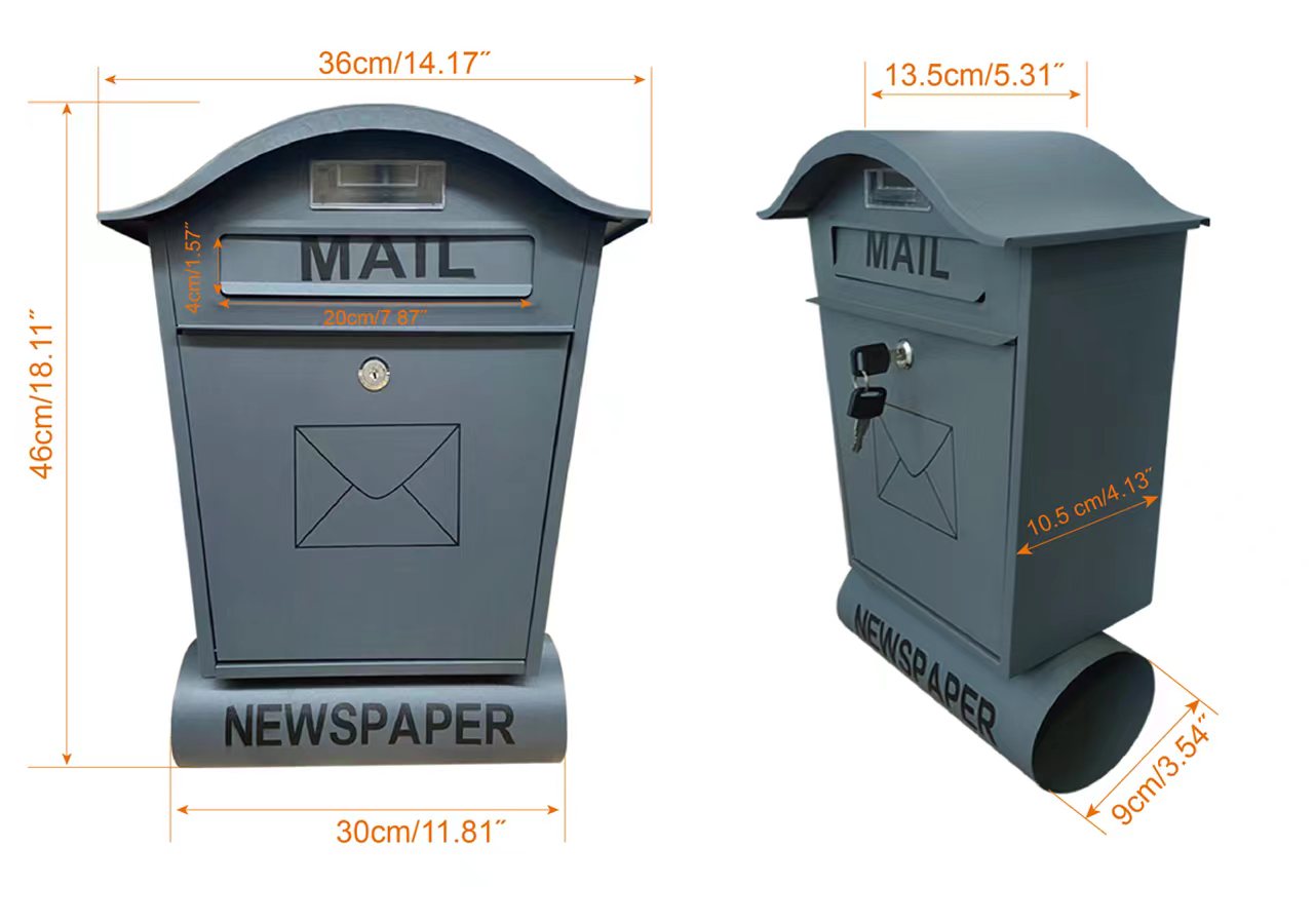 mailbox gray 400x440x110mm = 16"x18"x5" $39.50/pc