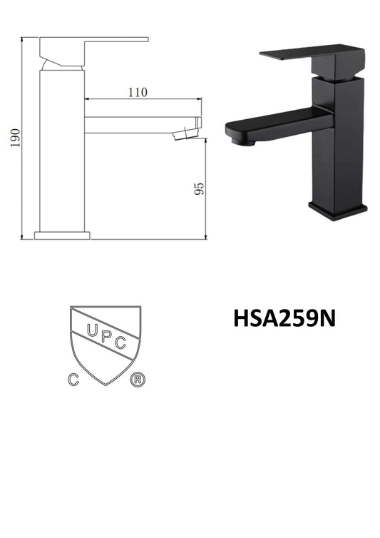 HSA259N Square black bathroom faucet black faucet stainlesss steel $39/pc